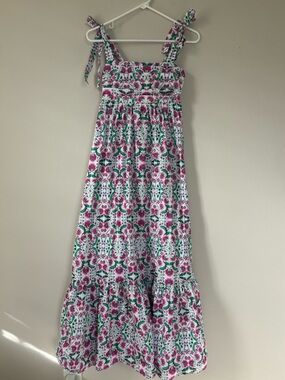 Misa Los Angeles Dress Size XS Green Pink Floral Tie Straps 100% Cotton
